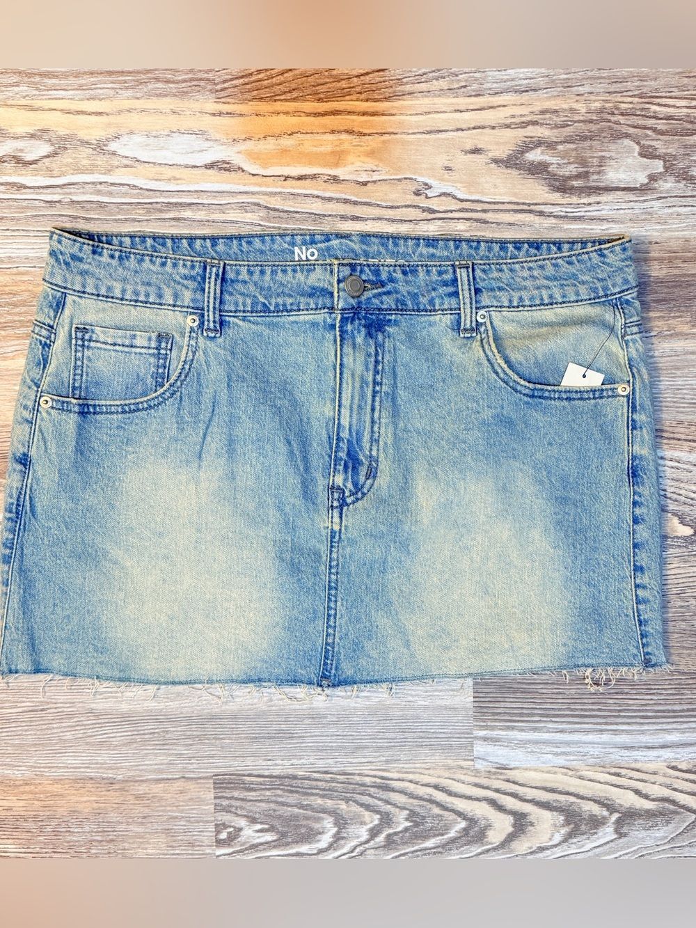 No Boundaries A-Line Distressed Stretch Denim Miniskirt Sz L NWT